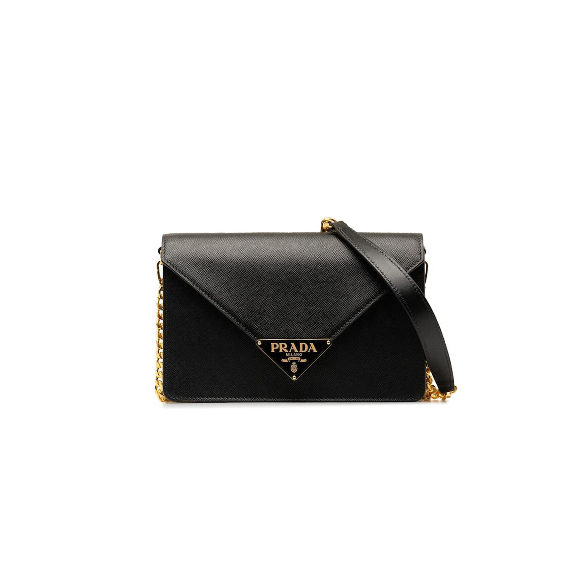 Pra*a black saffiano envelope chain crossbody 1bd318 (21.5*14*4cm)